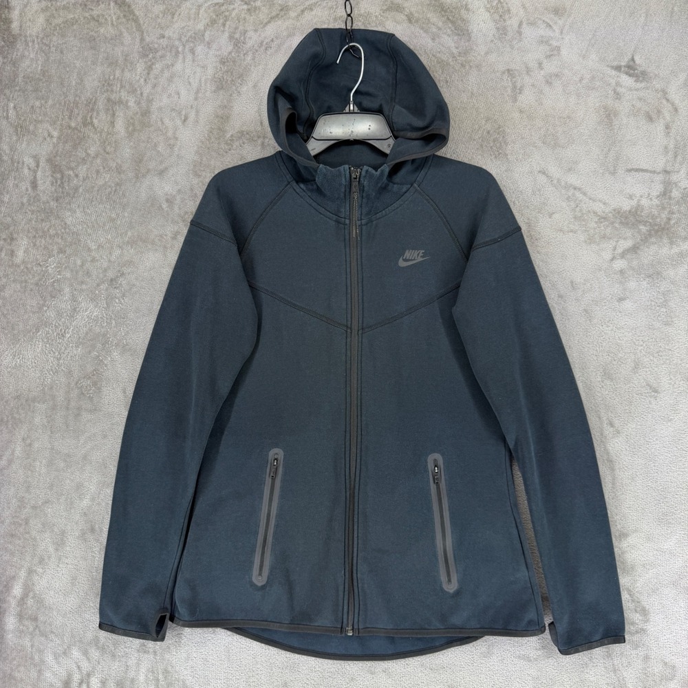Nike Hoodie Womens L Tech Fleece Full Zip Black Bonded Pocket 657859-010 EUC